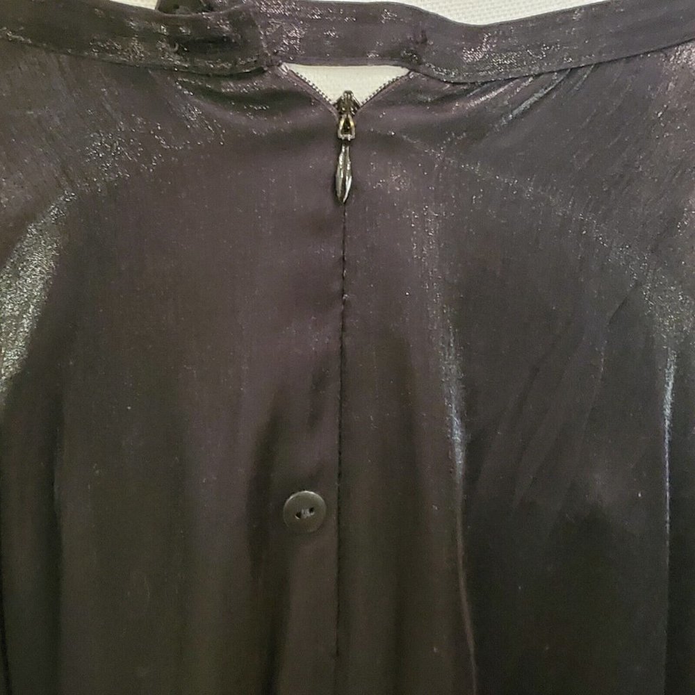 Vintage 90s Cache Silver‎ Black Metallic Long Formal Skirt Sz 2 - Picture 5 of 9